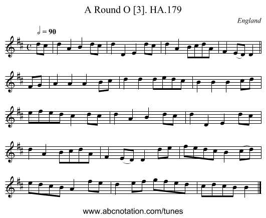 Round O [3]. HA.179, A - staff notation