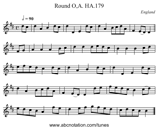 Round O,A. HA.179 - staff notation
