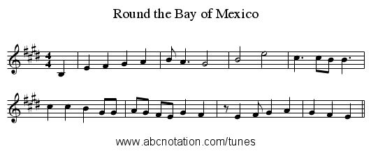 Round the Bay of Mexico - staff notation