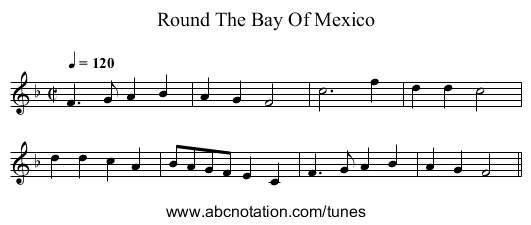 Round The Bay Of Mexico - staff notation