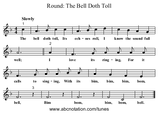 Round: The Bell Doth Toll - staff notation