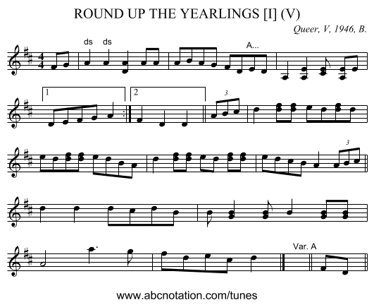 ROUND UP THE YEARLINGS [I] (V) - staff notation