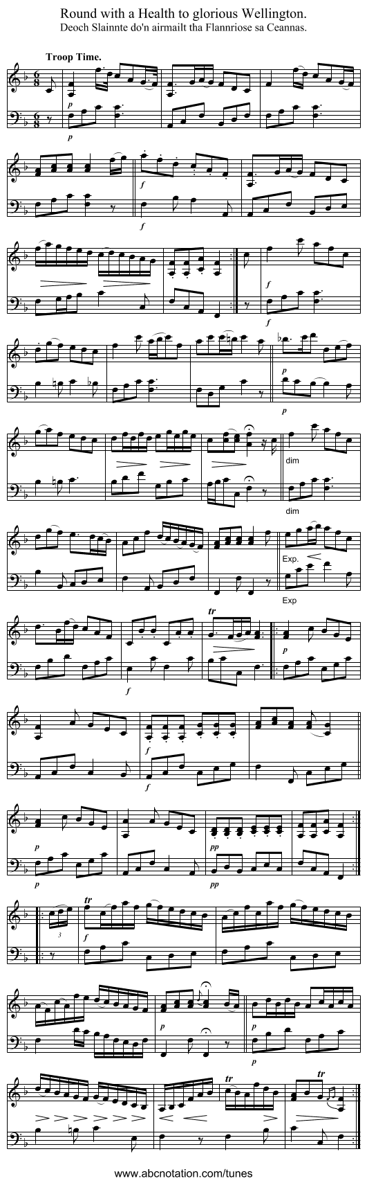 Round with a Health to glorious Wellington. - staff notation