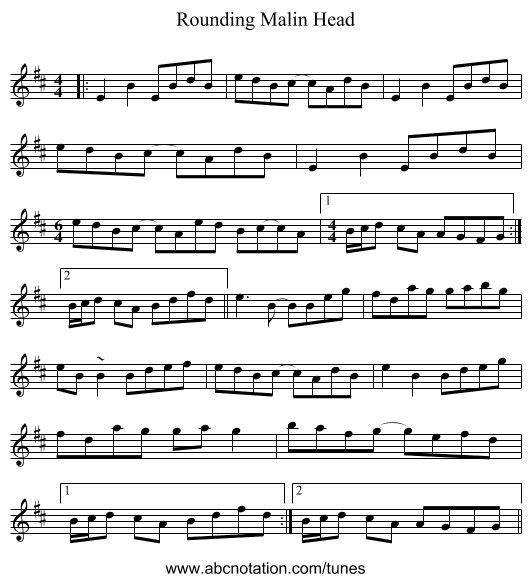 Rounding Malin Head - staff notation