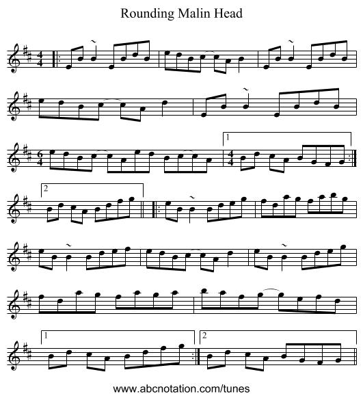 Rounding Malin Head - staff notation