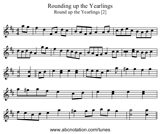 Rounding up the Yearlings - staff notation