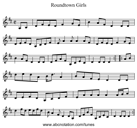 Roundtown Girls - staff notation
