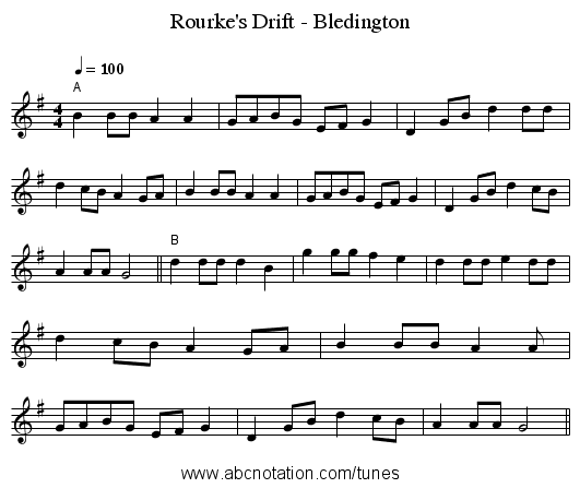 Rourke's Drift - Bledington - staff notation