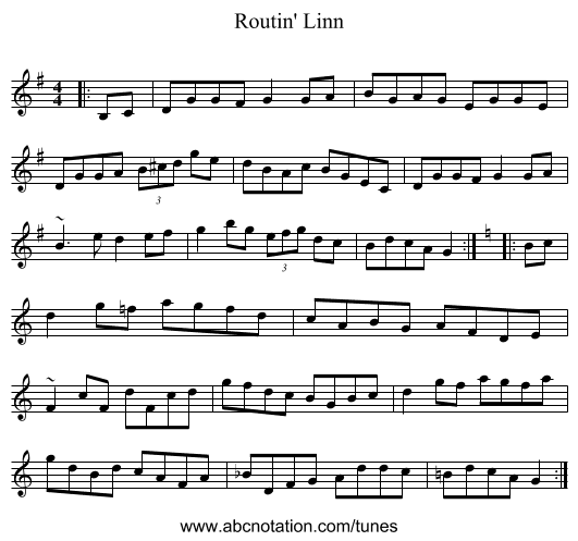 Routin' Linn - staff notation