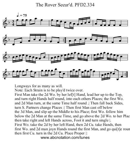 Rover Secur'd. PFD2.334, The - staff notation