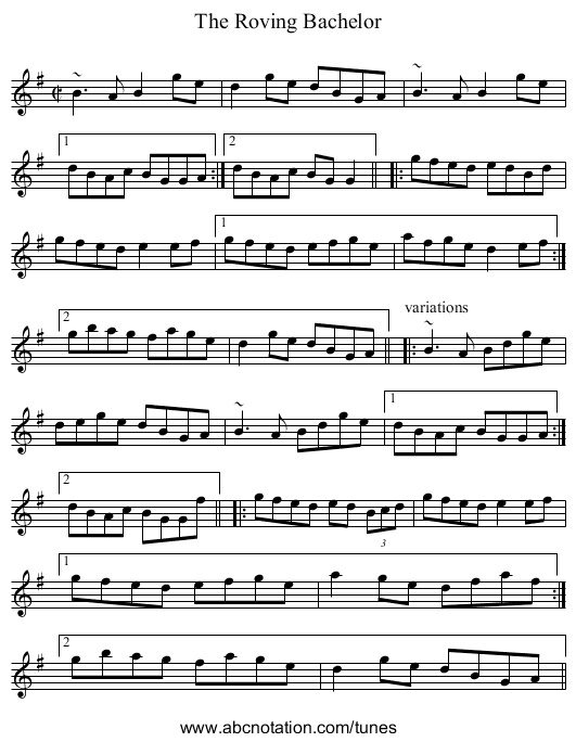 Roving Bachelor, The - staff notation