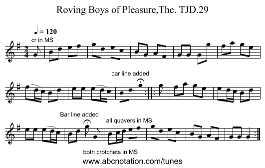 Roving Boys of Pleasure,The. TJD.29 - staff notation