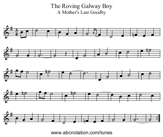 Roving Galway Boy, The - staff notation