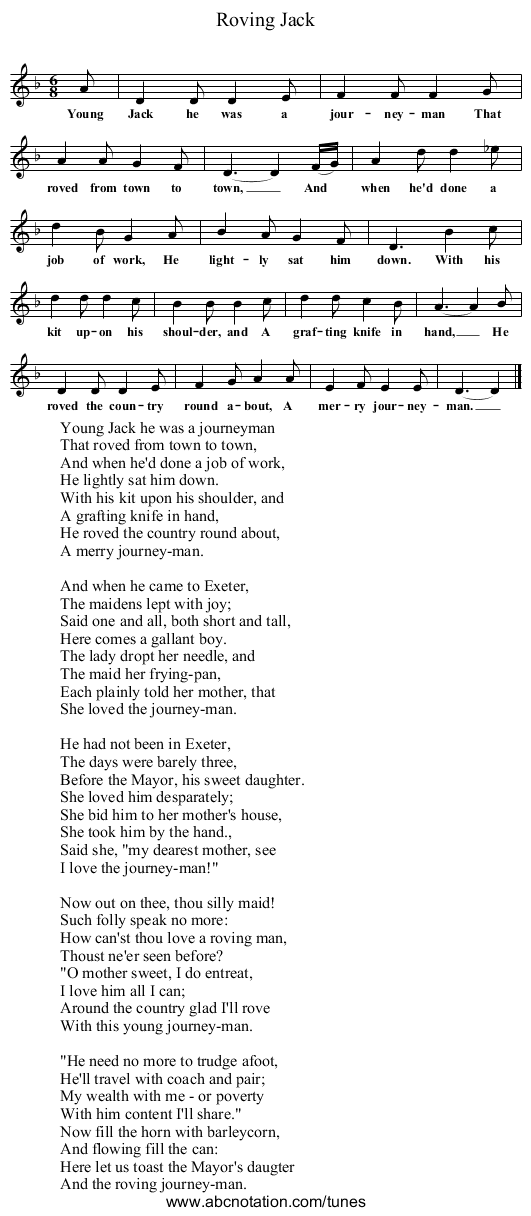 Roving Jack - staff notation