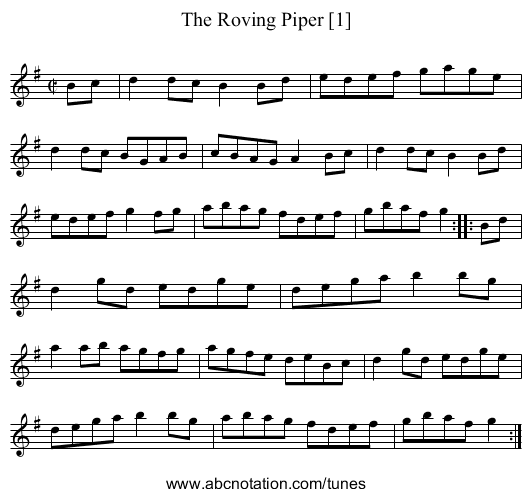 Roving Piper [1], The - staff notation
