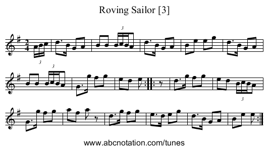 Roving Sailor [3] - staff notation