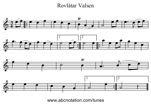 Rovlåtar Valsen - staff notation