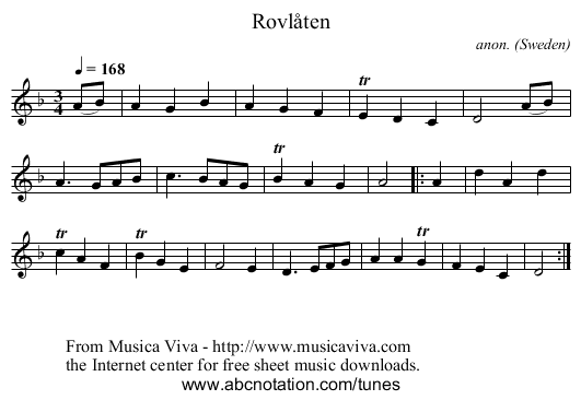 Rovl&aring;ten - staff notation