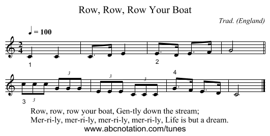 Row, Row, Row Your Boat - staff notation