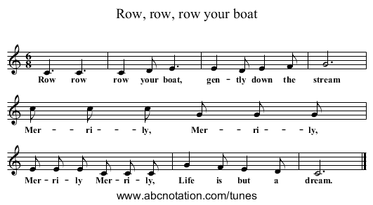Row, row, row your boat - staff notation