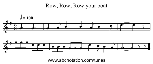 Row, Row, Row your boat - staff notation