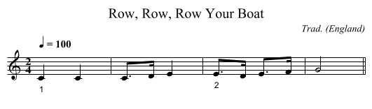 Row, Row, Row Your Boat - staff notation