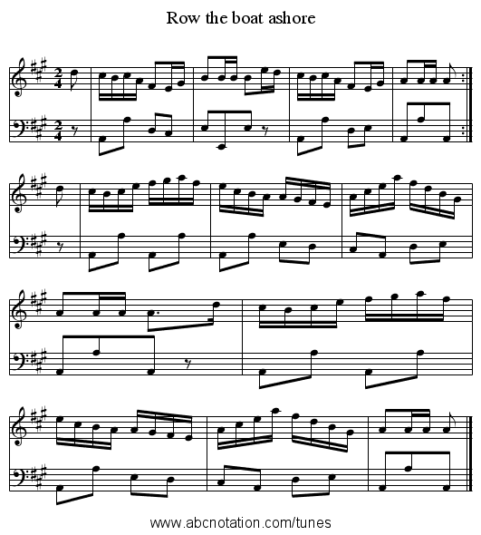 Row the boat ashore - staff notation