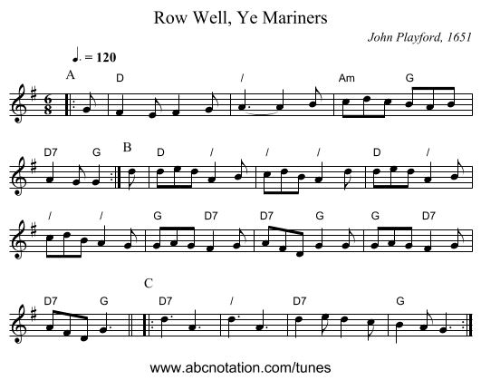 Row Well, Ye Mariners - staff notation