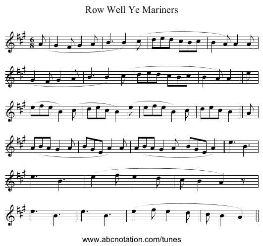 Row Well Ye Mariners - staff notation