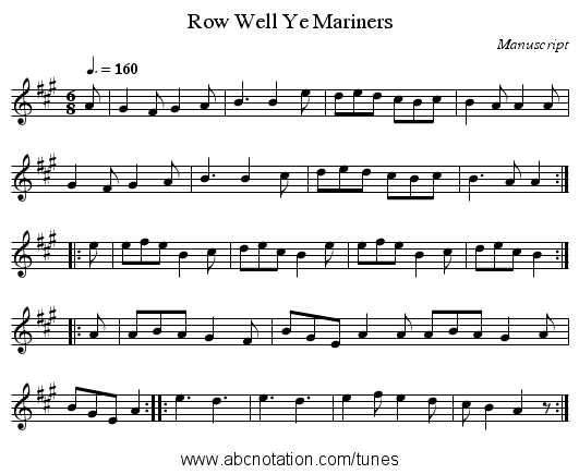 Row Well Ye Mariners - staff notation