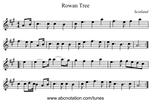 Rowan Tree - staff notation