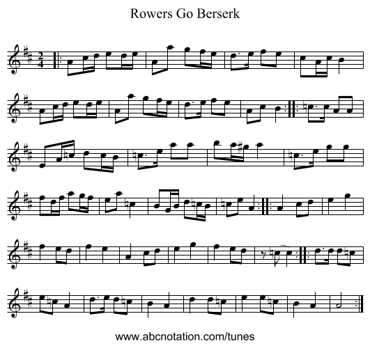 Rowers Go Berserk - staff notation
