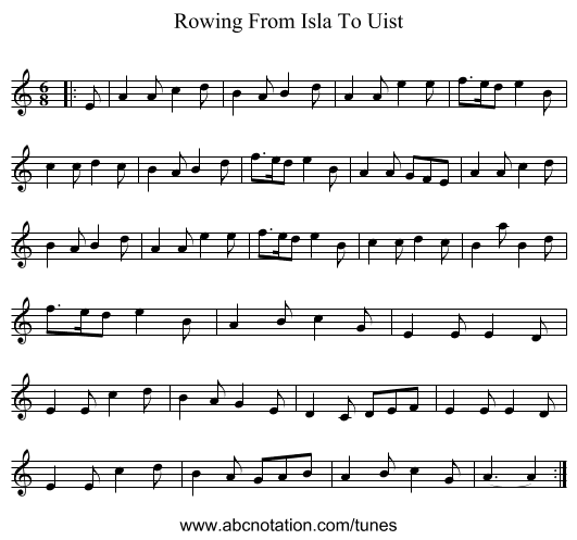 Rowing From Isla To Uist - staff notation