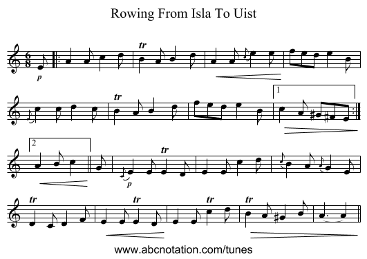 Rowing From Isla To Uist - staff notation