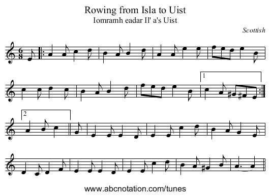 Rowing from Isla to Uist - staff notation