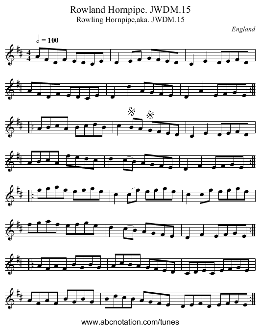 Rowland Hornpipe. JWDM.15 - staff notation