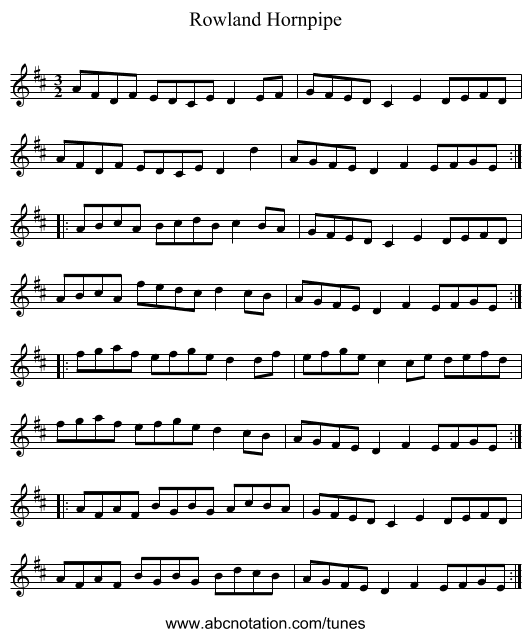 Rowland Hornpipe - staff notation