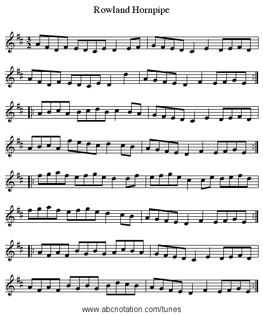 Rowland Hornpipe - staff notation