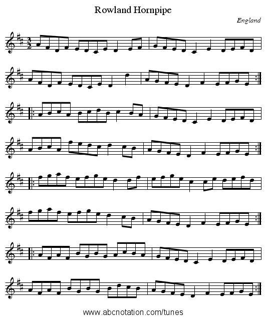 Rowland Hornpipe - staff notation