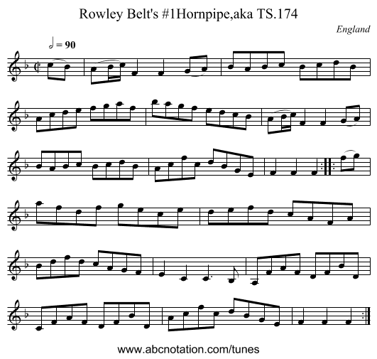 Rowley Belt's #1Hornpipe,aka TS.174 - staff notation