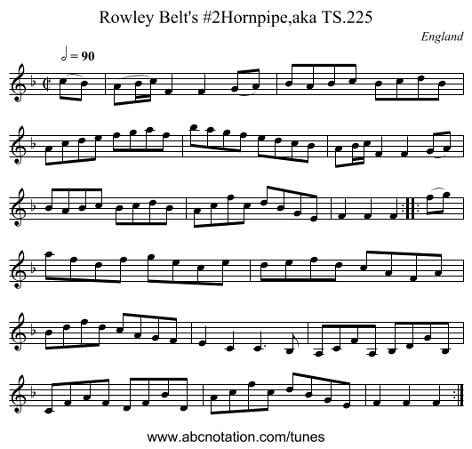 Rowley Belt's #2Hornpipe,aka TS.225 - staff notation