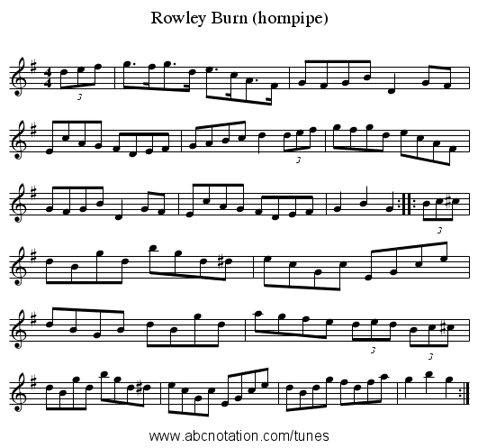 Rowley Burn (hornpipe) - staff notation