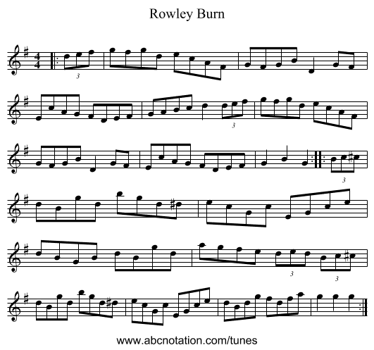 Rowley Burn - staff notation