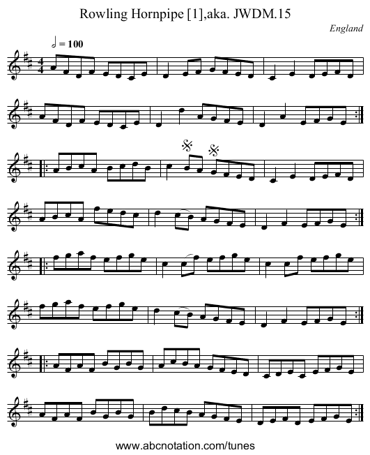 Rowling Hornpipe [1],aka. JWDM.15 - staff notation