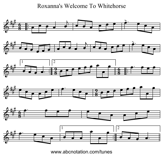 Roxanna's Welcome To Whitehorse - staff notation