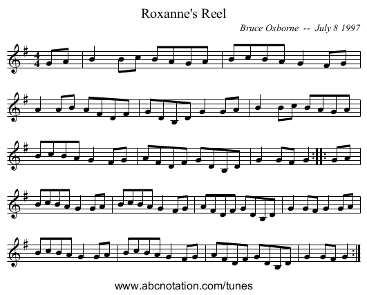 Roxanne's Reel - staff notation