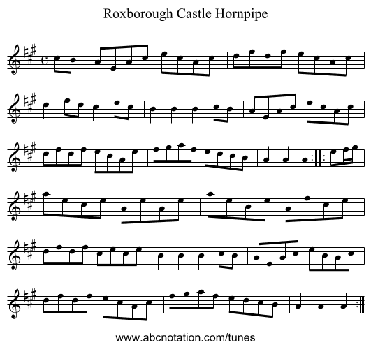 Roxborough Castle Hornpipe - staff notation