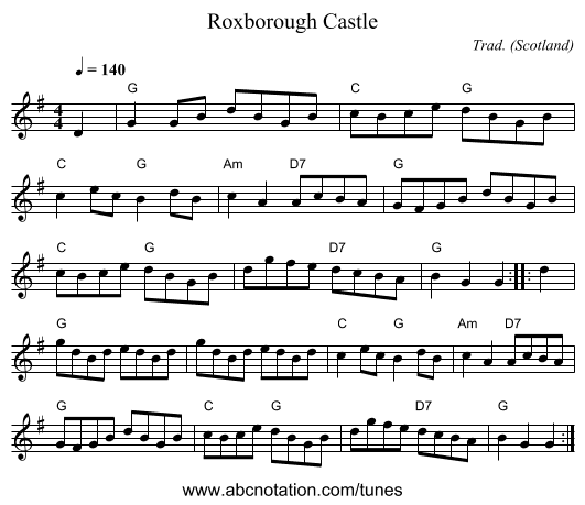 Roxborough Castle - staff notation