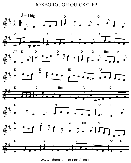 ROXBOROUGH QUICKSTEP - staff notation
