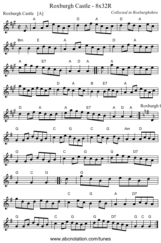 Roxburgh Castle - 8x32R - staff notation